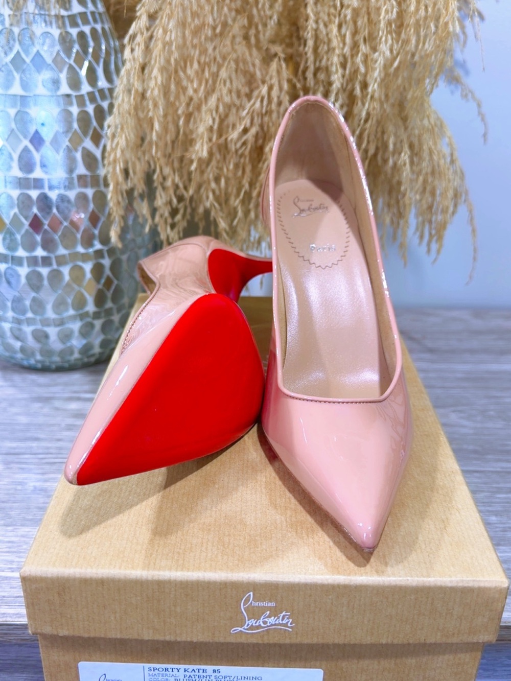 Christian Louboutin Pink Patent Pointed-Toe Pumps with Red Soles